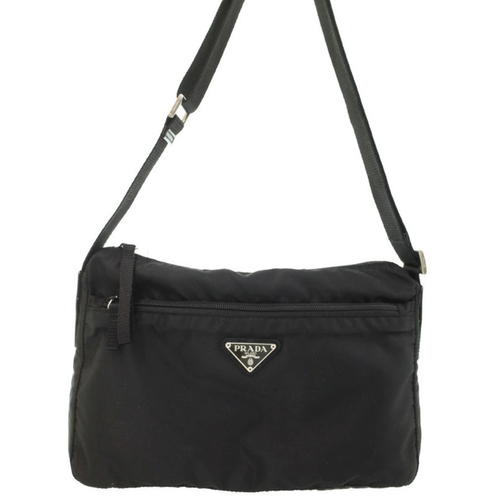 Prada Front Zip Messenger Bag Black Tessuto - Picture 1 of 9